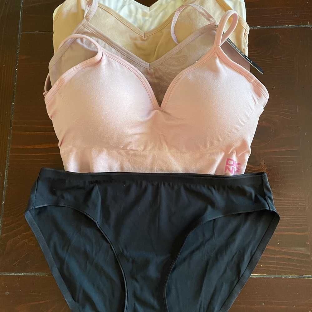 Tahari 3 Bras, DKNY 1 Bra, Halston Underwear Pink, Black, Cream Women’s Large